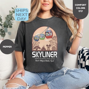 Retro Disney Skyliner Comfort Colors Shirt, Mickey and Friends Skyliner Travel The World From Above, Epcot Disney Shirt, Disney Ride Shirt