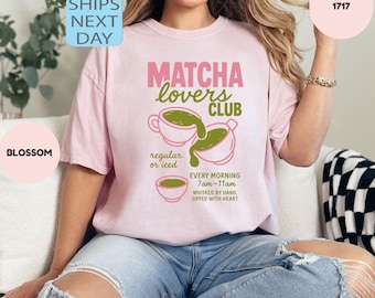 Camiseta Comfort Colors® Matcha Lovers Club, Camiseta com estampa de café, Camiseta para amantes de chá