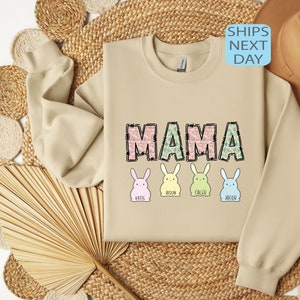 Custom Easter Mama Sweatshirt With Kids Names, Mama Easter Sweater, Mom Easter Hoodie, Cute Easter Sweater, Mamas Bunnies Hoody, Easter Gift