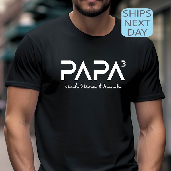 Personalized Papa of Three Shirt, Custom Papa 3 Shirt With Kids Names, Twin Dad Tee, Father of 3 Kids Hoodie, Fathers Day Gift, New Dad Gift