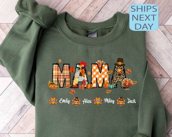 Personalized Thanksgiving Mama Turkey Sweatshirt, Turkey Granny Hoody, Custom Mimi Turkey Sweatshirt for Thanksgiving, Custom Turkey Kidname