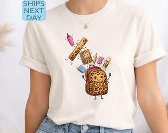 Leopard School Supplies Shirt, School Girl T-Shirt, Animal Print Teacher Tee, Educator Gift
