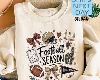 Football Season Doodle Sweatshirt, Coquette Football Sweater, Trendy Game Day Hoodie, Team Mom Gift