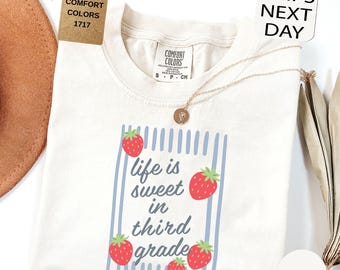 Third Grade Strawberries Teacher Shirt, Comfort Colors 3rd Grade T-shirt, Back to School Shirts
