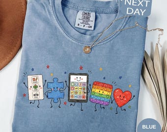 Comfort Colors® Autism Doodle Characters Shirt, Neurodiversity Tee, SPED Teacher T-Shirt, Autism Mom Gift