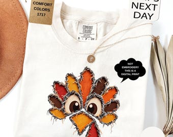 Comfort Colors Funny Turkey Shirt, Faux Ripped Turkey Tee, Thanksgiving Gobble T-Shirt