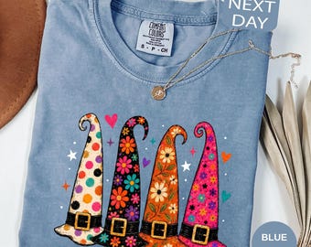 Comfort Colors® Witch Hat Shirt, Floral Halloween T-Shirt, Spooky Season Tee, Witch Lover Gift