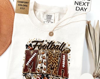 Comfort Colors® Leopard Football Mama Shirt, Fall Football T-Shirt, Women Game Day Tee