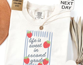 Second Grade Strawberries Teacher Shirt, Comfort Colors 2nd Grade T-shirt, Back to School Shirts