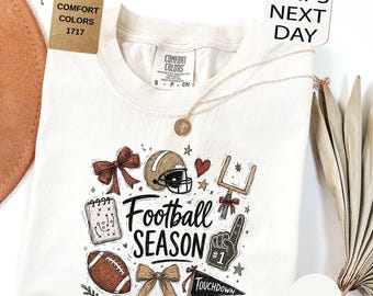 Comfort Colors Football Season Doodle Shirt, Coquette Football Game Day Tee, Team Mom Gift