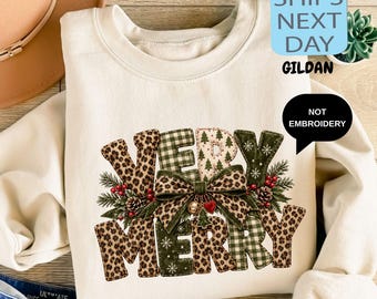 Very Merry Christmas Sweatshirt, Leopard Christmas Sweater, Cozy Xmas Hoodie, Not Embroidery