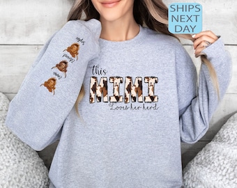 Custom Cow Mimi Sweatshirt, Personalized Gifts, Mothers Day Gift, Mimi Sweater, Cow Print Grandma Hoodie, Custom Farmer Sweater, Mimi Gift