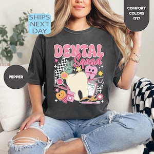 Camiseta de colores cómodos para el equipo dental, camiseta de higienista dental, camiseta de asistente dental, regalo para asistente de dentista, camiseta de cuello redondo a juego para consultorio dental