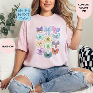 Comfort Colors® Disney Princess Cute Ribbons And Bows Pastel Colors Logo T-Shirt, Disney Princess Coquette Bow Shirt, Princess Bow Shirt
