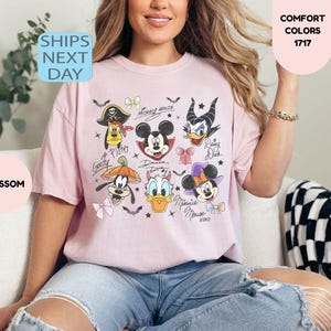 Comfort Colors Coquette Bow Mickey & Friends Halloween Shirt, Retro Disney Halloween Tee, Mickey&#39;s Not So Scary Party Family Matching Shirt
