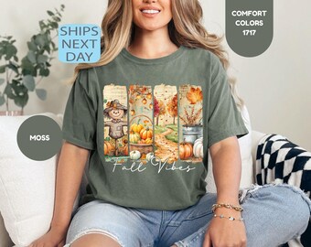Comfort Colors® Fall Vibes Shirt, Fall Pumpkin Shirt, Fall Shirt, Girl Autumn Vibes Shirt, Fall Shirt, Cozy Autumn Harvest Shirt, Scarecrow