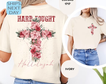 Camiseta con colores cómodos, camiseta "Aleluya de la lucha", camiseta cristiana floral, camiseta con frases motivacionales, camiseta con versículos bíblicos, camiseta religiosa floral