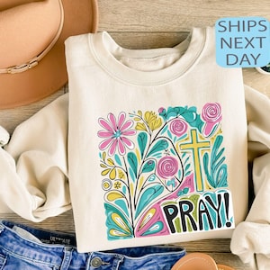 Felpa con scritta &quot;Pray&quot;, felpa cristiana floreale, maglione con versetti della Bibbia, felpa con cappuccio ispirata alla fede, felpa cristiana boho, regalo per mamma cristiana
