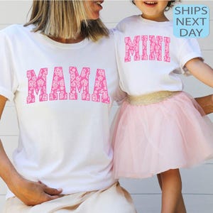 Mama Mini Pink Lace Shirt, Mother&#39;s Day Gift, Matching Mommy and Me Pink Tee, Mother Daughter Shirts, Mama Mini Outfit, Mothers Day Gift
