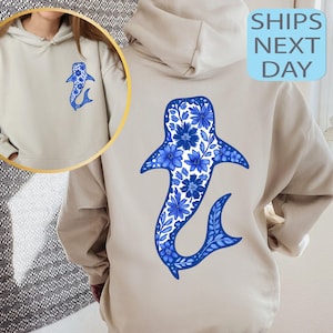 Vintage Whale Shark Floral Hoodie, Beachy Hoodie, Christian Crewneck Beachy Ocean Sweatshirt, Whaleshark Hoodie, Coconut Girl, Animal Lover