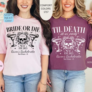 Bride or Die Til Death Do Us Party Shirt Gothic Bride Bachelorette Tee Skeleton Comfort Colors Custom Halloween Bachelorette Spooky Bride