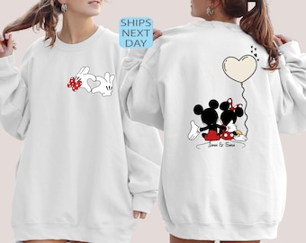Anpassad Disney-tröja för par, Disney-luvtröja med alla hjärtans dag-motiv, personlig Disney-matchande skjorta, Musse och Mimmi fin skjorta