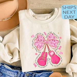 Moletom de conscientização sobre o câncer de mama, moletom com luvas de boxe Coquette, suéter de combate ao câncer