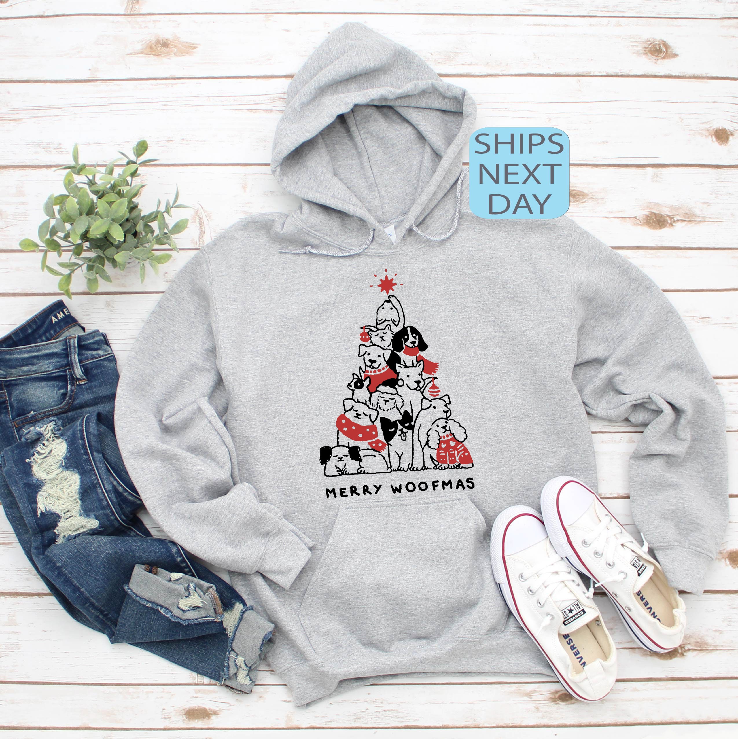 Discover Funny Dog Sweatshirt, Merry Woofmas Sweatshirt, Christmas Dog Tree Sweatshirt