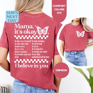 Comfort Colors Mama It&#39;s Okay Shirt, Retro Mama Shirt, Groovy Mom Tee, Mental Health Mama Shirt, Mother&#39;s Day Gift, Butterfly Mama T-shirt