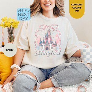 Cute Disneyland Castle Coquette Bow Comfort Colors Shirt, Disneyland Shirt, Disney Girl Trip Shirt, Disney Women&#39;s Shirt, Disney Vacay Tee