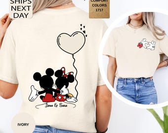 Anpassad Disney-parskjorta i komfortfärger, Disney Alla hjärtans dag-t-shirt, personlig Disney matchande t-shirt, Musse och Mimmi fin skjorta