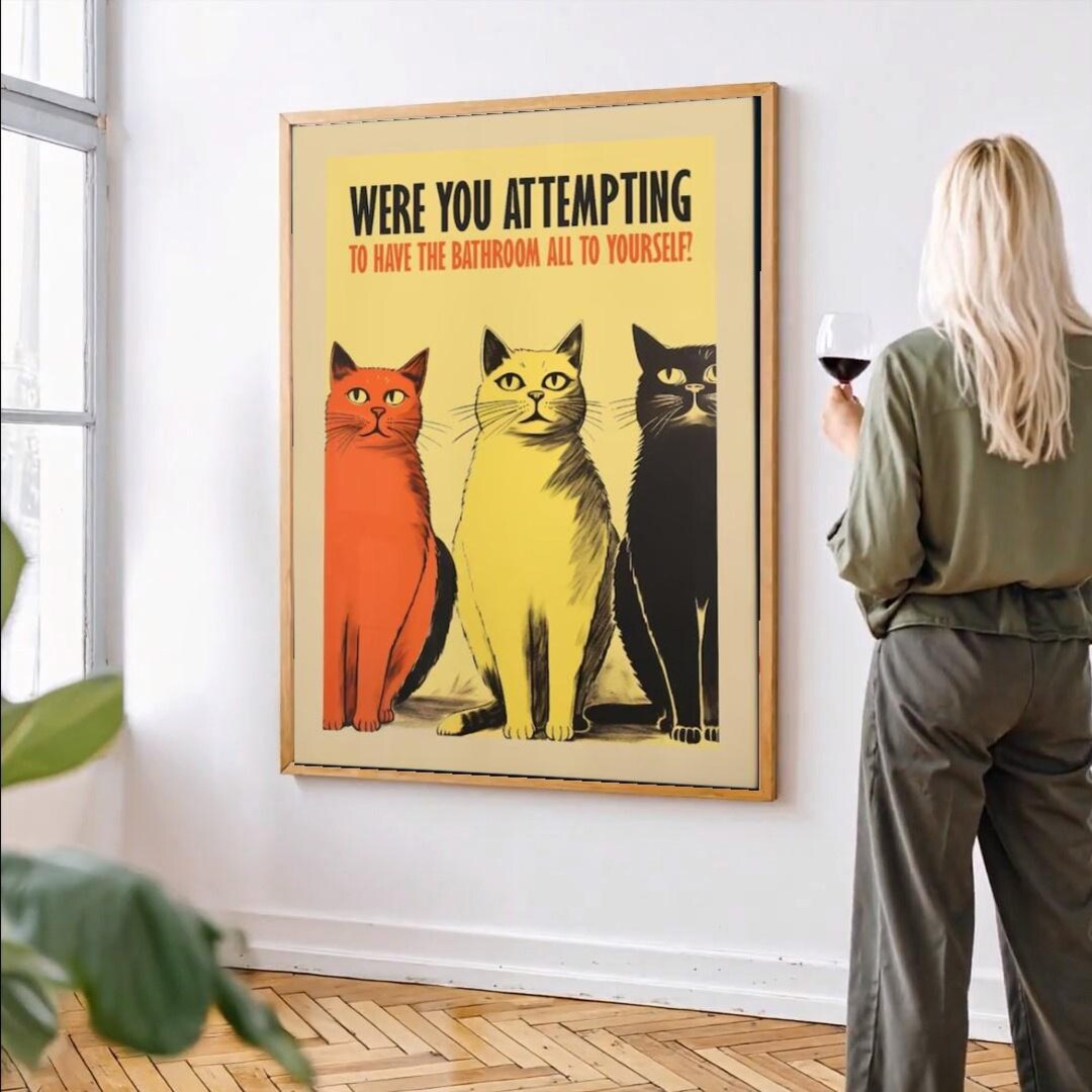 Retro Toliet Print Funny Toilet Cat Prints for Bathroom Wall Art ...