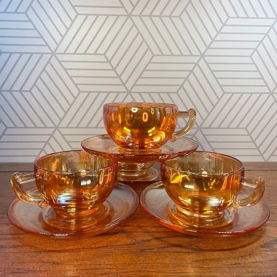 Peach Luster Glass Cup and Saucer Etsy