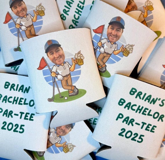 Personalized Face Golf Bachelor Birthday Party Can Cooler: Par-Tee Favor