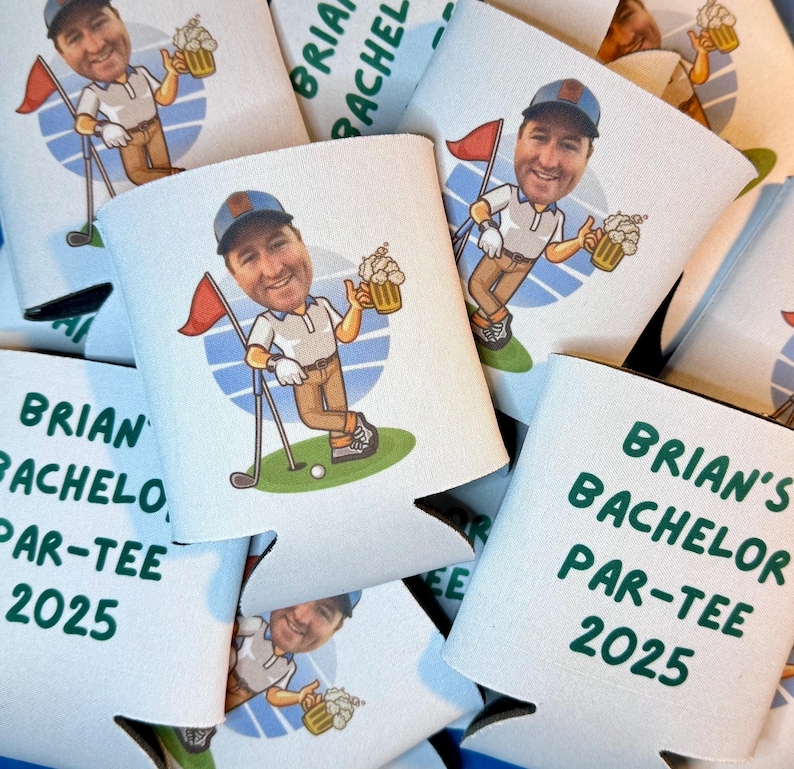 Personalized Face Golf Bachelor Birthday Party Can Cooler: Par-Tee Favor image 1