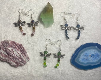 Dragonfly jewelry set, dragonfly earrings, dragonfly drop necklace
