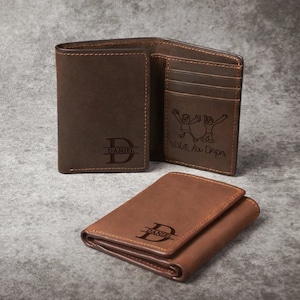 Billeteras trípticas personalizadas, billetera de escritura a mano para hombres, regalos de cuero de cumpleaños para el esposo, billetera de cuero personalizada, regalo de aniversario