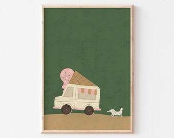 Ice Cream Truck Wall Art, Kids Room Decor, Green Nursery Decor, DIGITAL DOWNLOAD