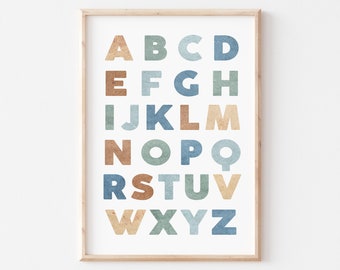 Neutral Alphabet Poster, ABC print, Printable Educational Wall Art, Nursery Decor, Kids Room Decor, Back To School, DIGITAL DOWNLOAD