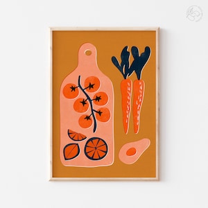 Vegan Print, Kitchen Decor, Vegetable Print, Botanical Print, Mustard Color, DIGITAL DOWNLOAD