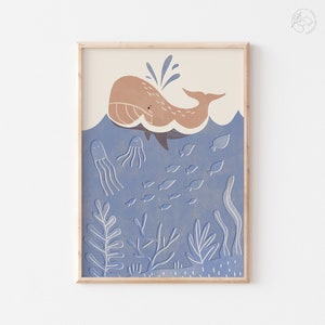 Whale Art Print, Ocean Animals, Sea Life Print, Under the Sea Wall Decor, Pastel Color Nautical Wall Decor, DIGITAL DOWNLOAD
