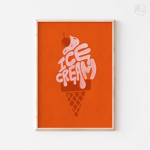 Ice Cream Print, Orange, Kids Room Decor, Ice Cream Wall Art, Printable Wall Art, DIGITAL DOWNLOAD