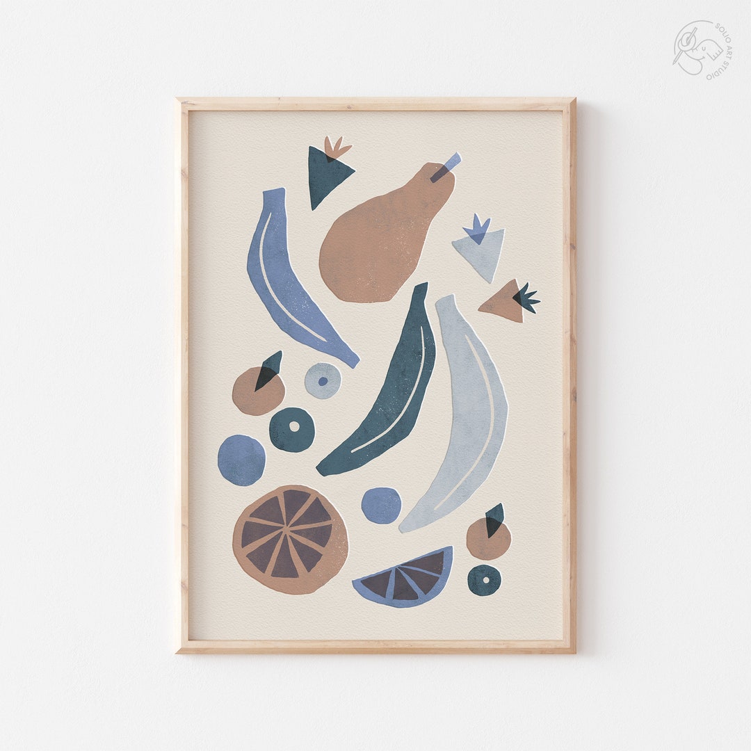 Fruits Poster, Minimalist Fruits Art, Gender Neutral, Blue Nursery Art ...