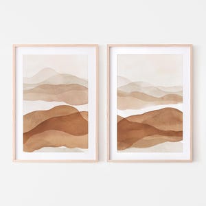 Set of 2 Minimalist Earthy Watercolor Landscape Print, Abstract Nature Wall Art, Neutral Tones for Modern & Boho Decor, DIGITAL DOWNLOAD
