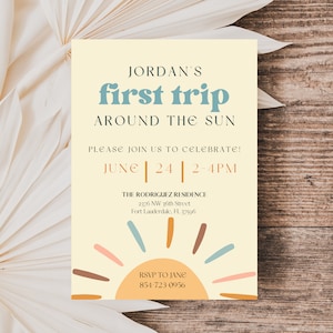 First Birthday Party Invitation | First Trip Around the Sun