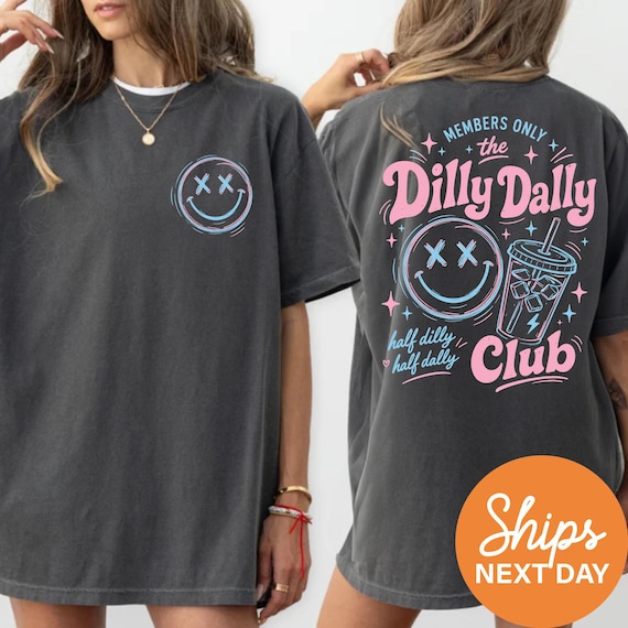 Dilly Dally Club Shirt Iced Coffee Tee Funny Trendy Graphic Top Y2K Aesthetic Teen Girl Gift