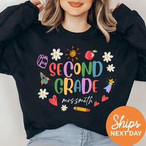 Custom Second Grade Sweatshirt, Retro Second Grade Teacher Sweatshirt, 2nd Grade Team Sweatshirts, Back To School, Teacher Appreciation Gift