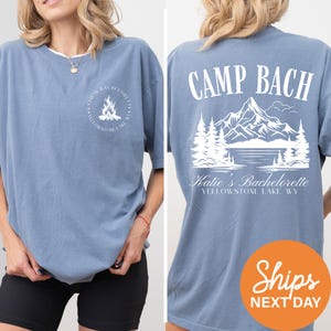 a woman wearing a shirt that says camp bach