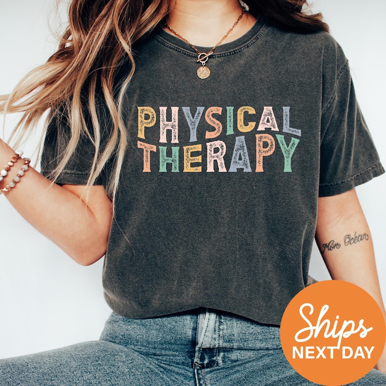 a woman wearing a shirt that says physical therapy