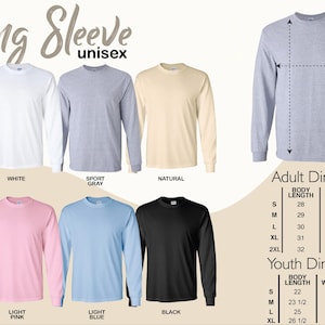 long sleeve unisex sizes chart for men and women